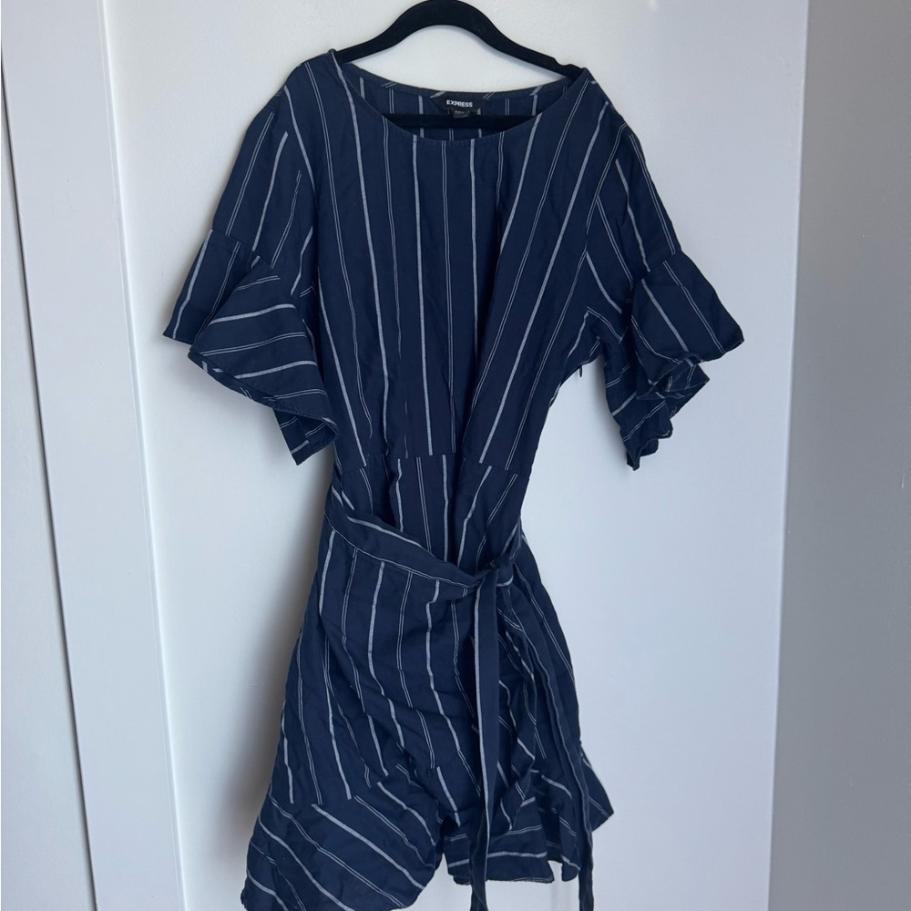 Express Navy and White Striped Midi Dress